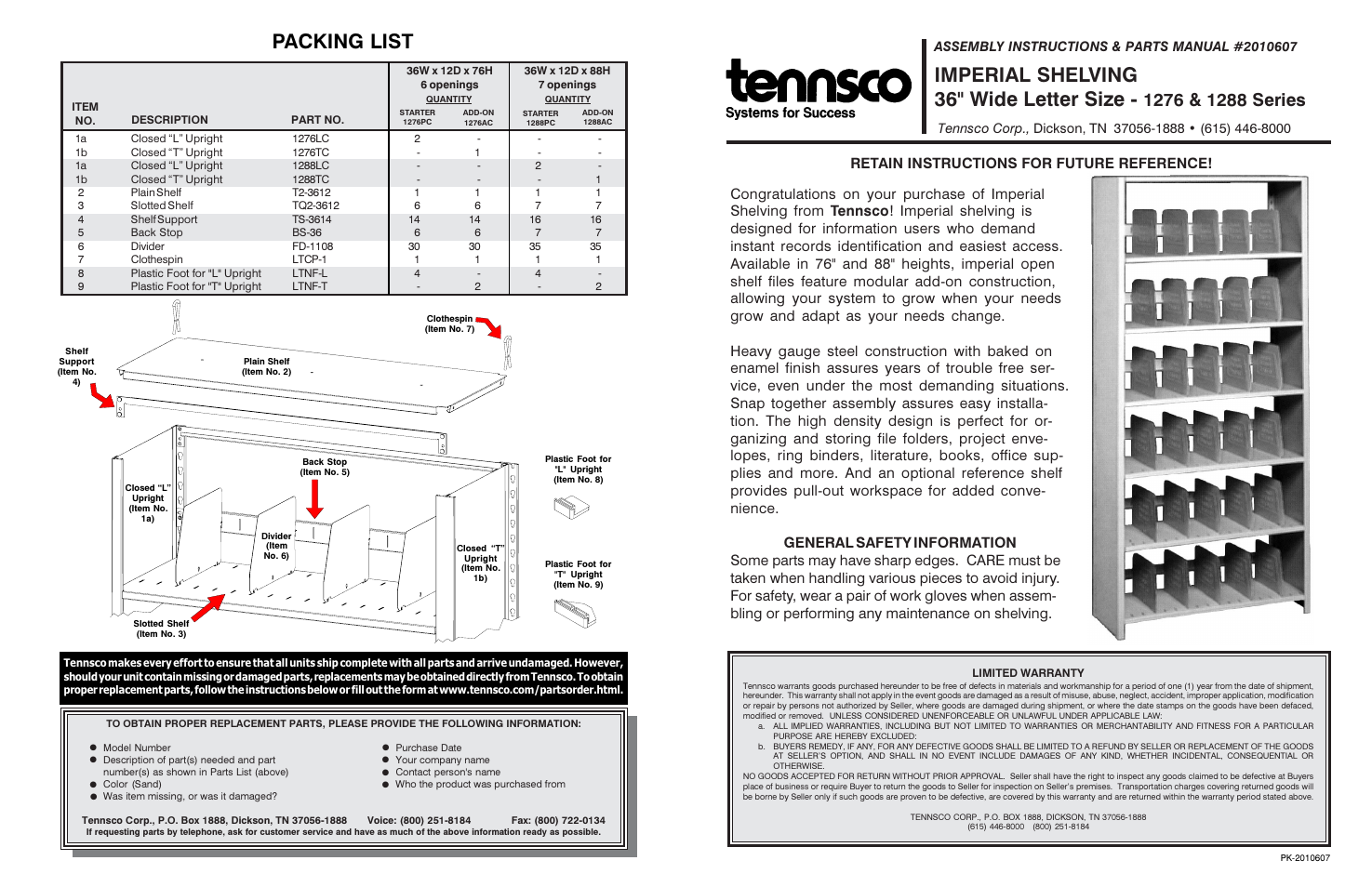Tennsco Shelving 36-inch Letter Size 1288 User Manual | 4 pages