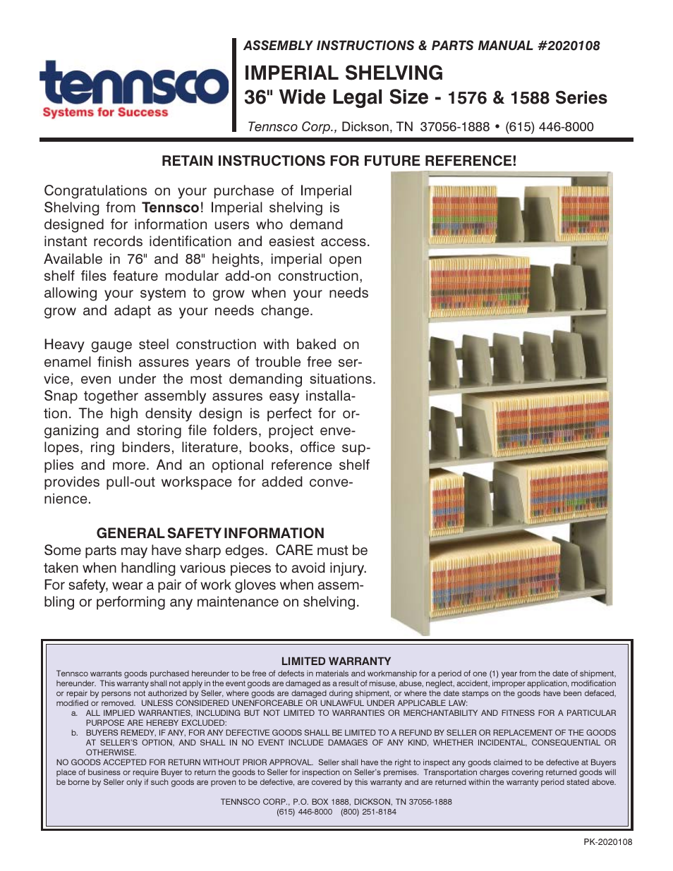 Tennsco 36 WIDE 1588 User Manual | 4 pages