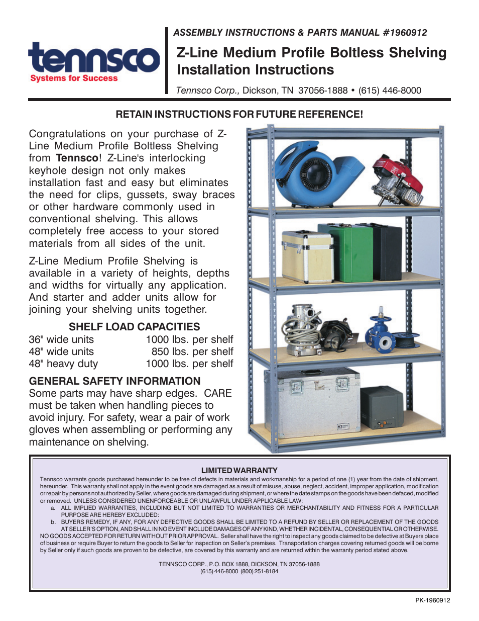 Tennsco Z-Line Medium Profile Shelving User Manual | 4 pages