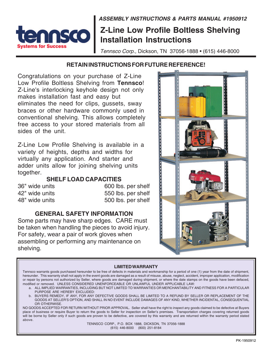 Tennsco Z-Line Low Profile Boltless Shelving User Manual | 4 pages