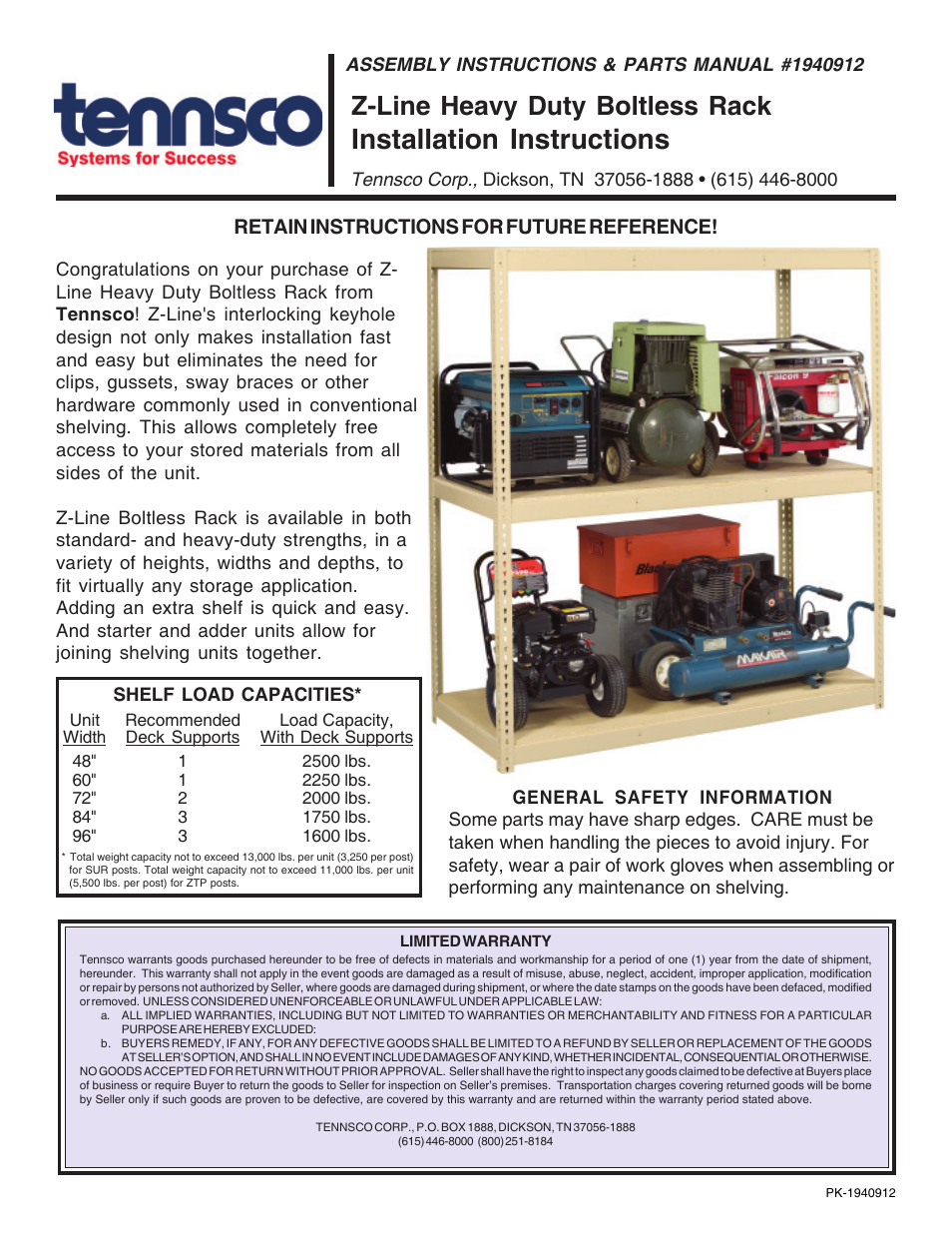 Tennsco Z-Line Heavy Duty Boltless Rack User Manual | 4 pages