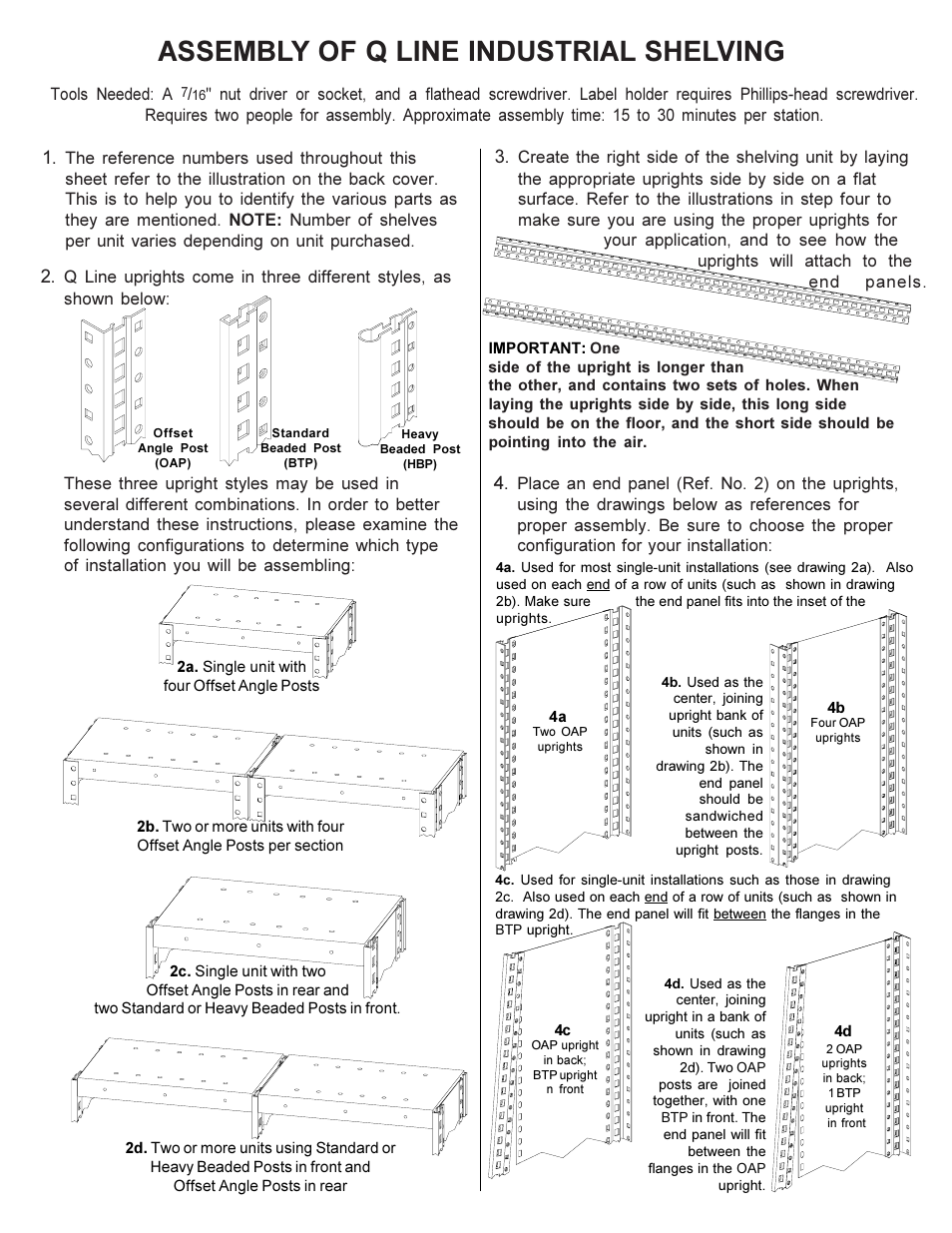 Assembly of q line industrial shelving | Tennsco Q-Line Shelving Closed User Manual | Page 2 / 8