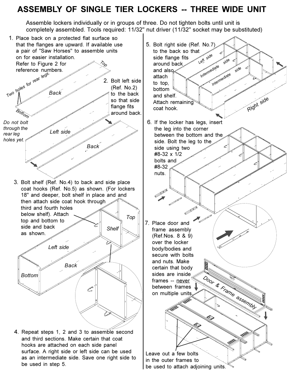 Assembly of single tier lockers -- three wide unit | Tennsco Single Tier Lockers Three Wide User Manual | Page 2 / 4