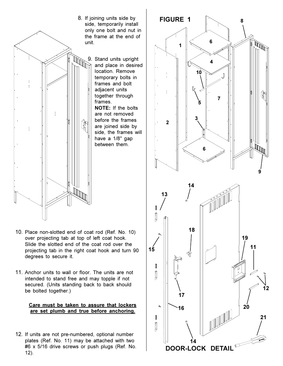 Figure 1, Door-lock detail | Tennsco Single Tier Lockers One Wide User Manual | Page 3 / 4