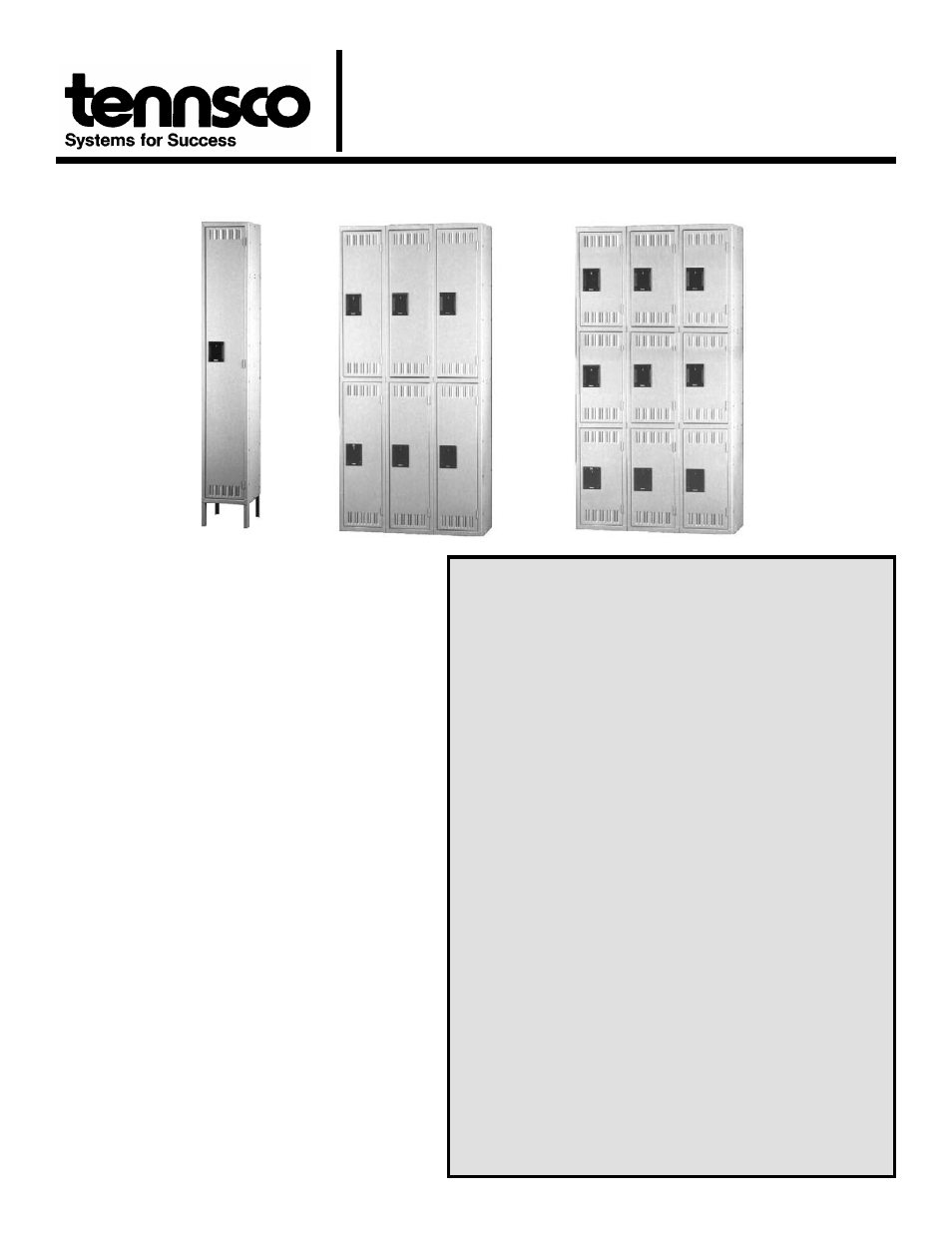 Armarios prearmados sencillos, dobles y triples, Especificaciones, Descripción | Tennsco Preassembled Lockers Single, Double,and Triple Tier User Manual | Page 3 / 4