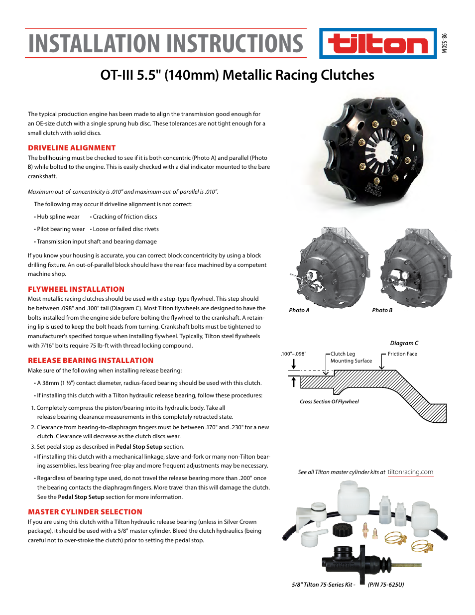 Tilton 5.5 OT-III Clutches (98-550M) User Manual | 2 pages
