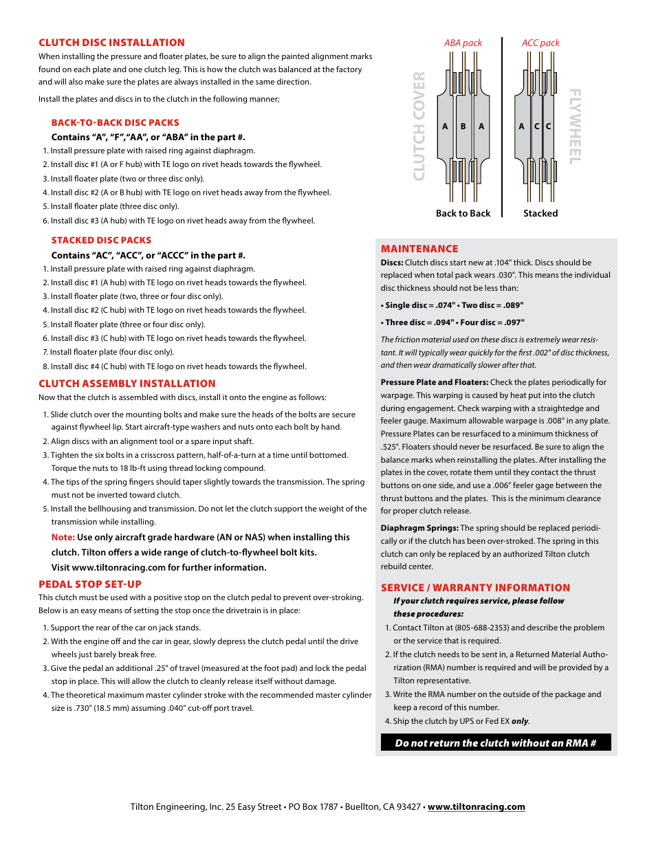 Tilton 5.5 OT-III Clutches (98-550M) User Manual | Page 2 / 2