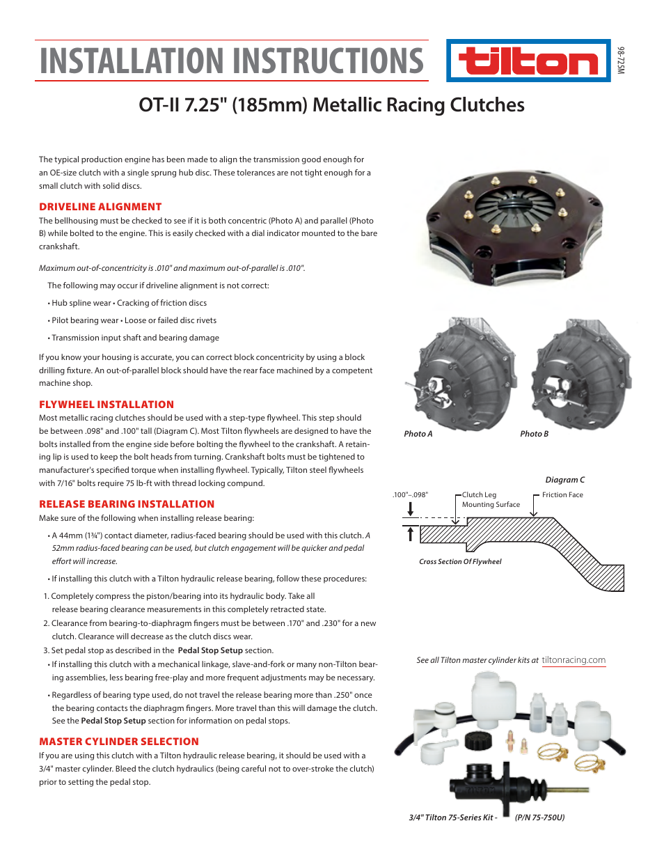 Tilton 7.25 OT-II Clutches (98-725M) User Manual | 2 pages
