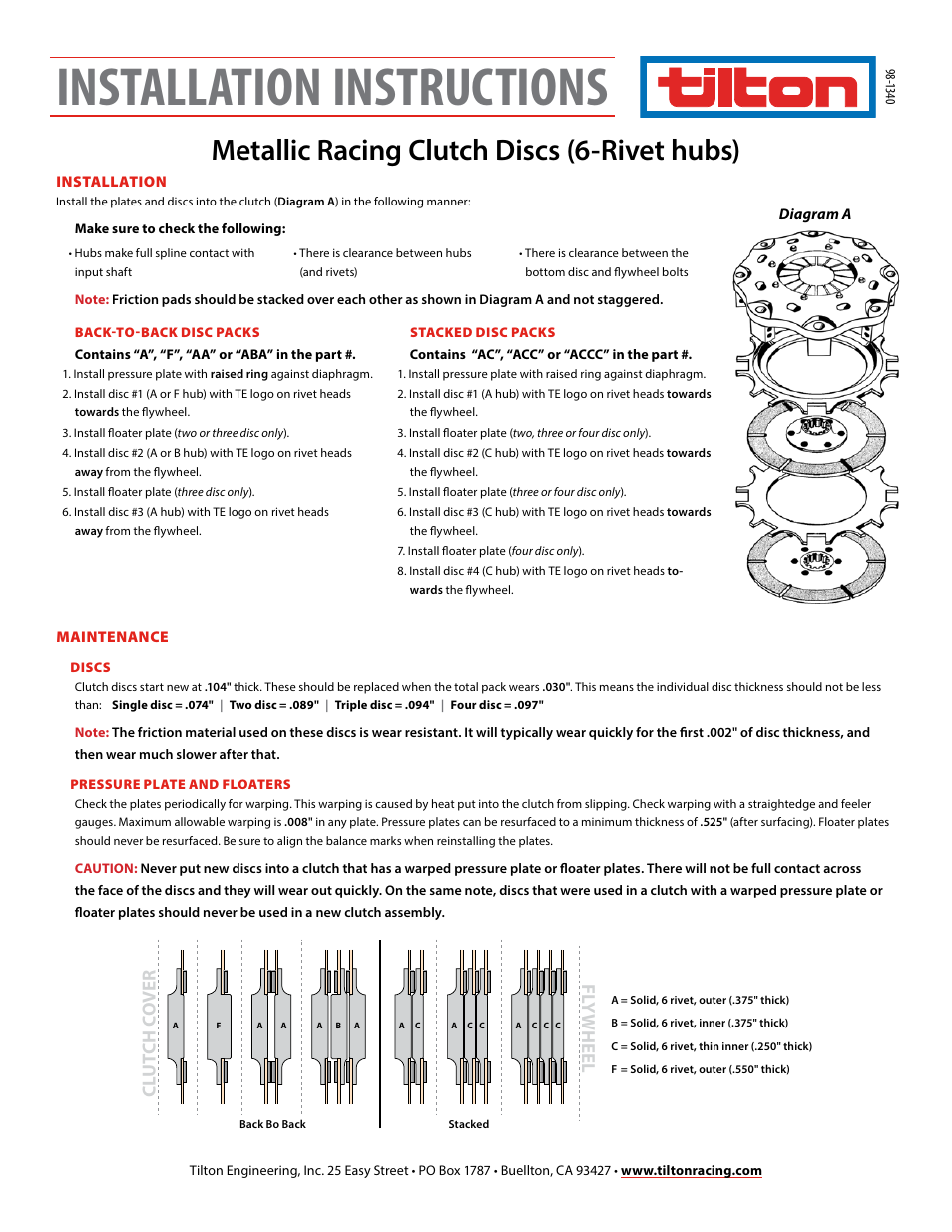 Tilton 6-rivet Metallic Discs (98-1340) User Manual | 1 page