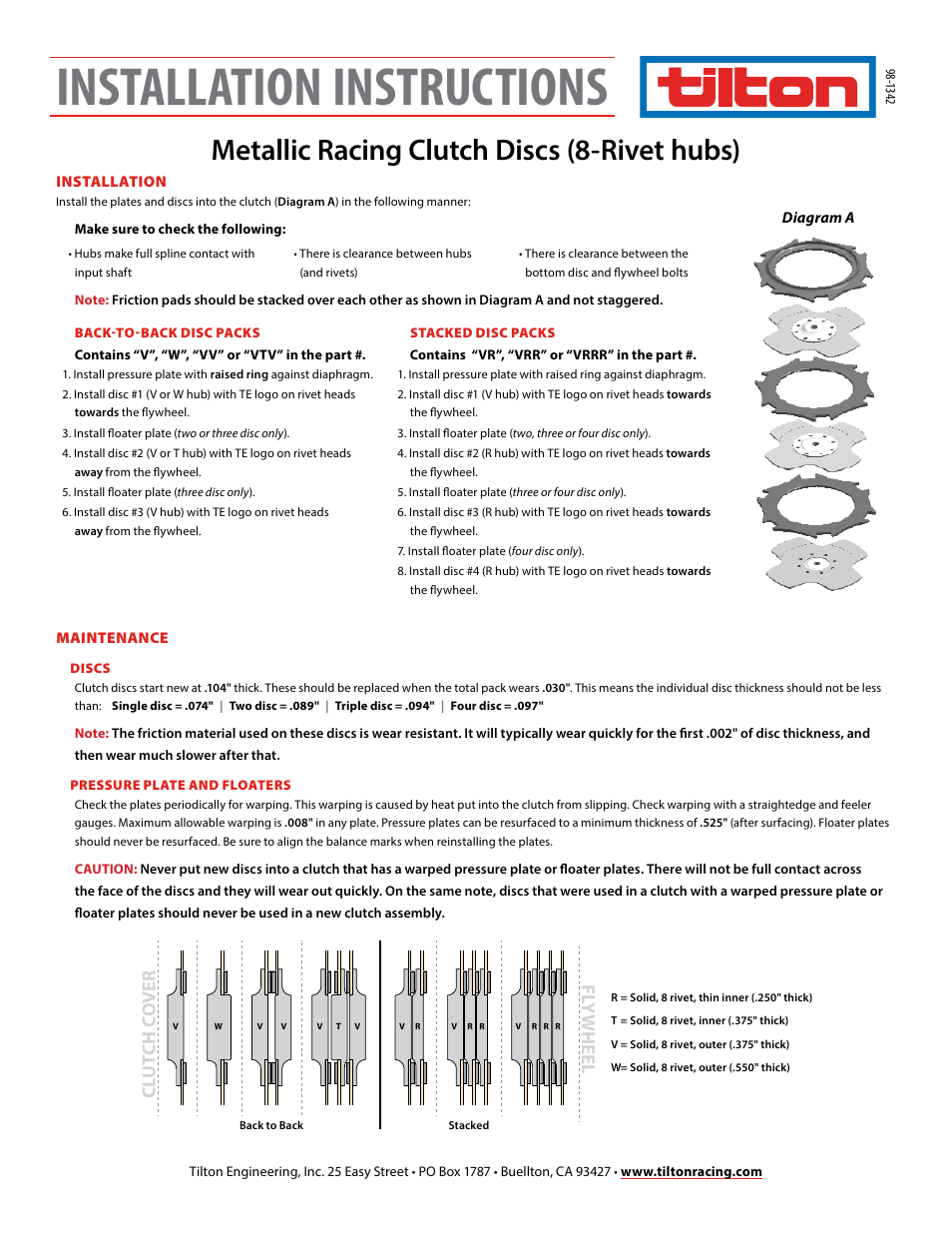 Tilton 8-rivet Metallic Discs (98-1342) User Manual | 1 page