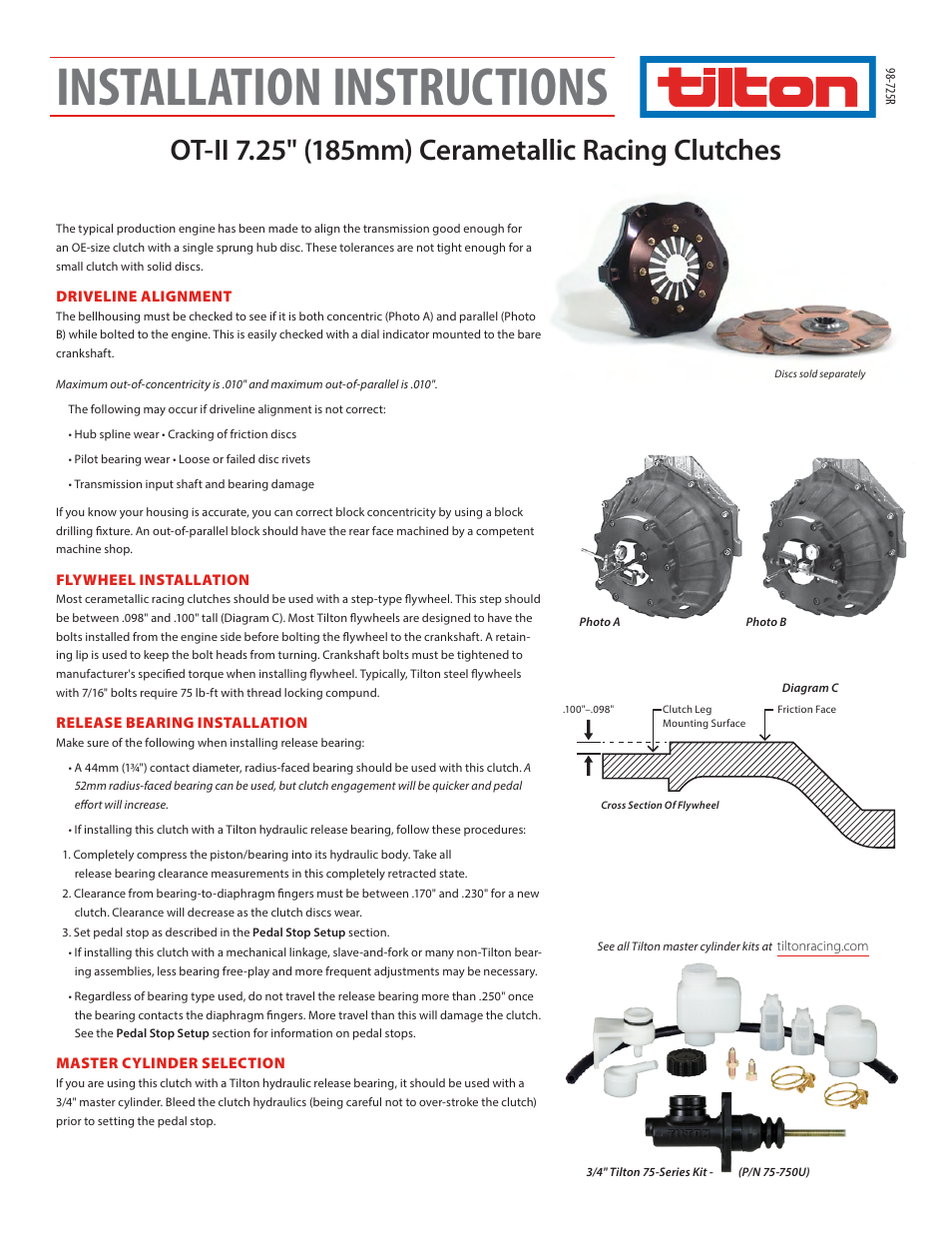 Tilton 7.25 OT-II Clutches (98-725R) User Manual | 2 pages