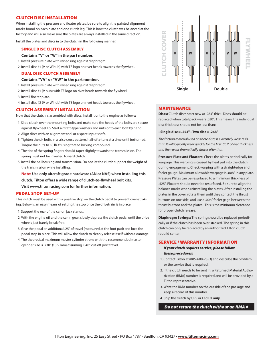 Tilton 7.25 OT-II Clutches (98-725R) User Manual | Page 2 / 2