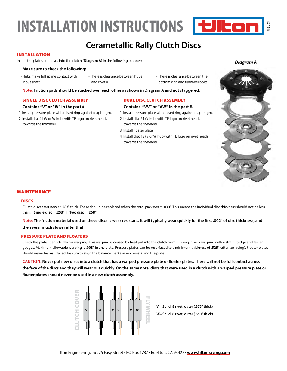 Tilton Cerametallic Discs (98-1347) User Manual | 1 page