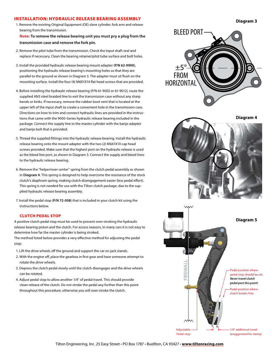 5° from horizontal bleed port | Tilton Mistubishi EVO8 Package (98-1122) User Manual | Page 2 / 2