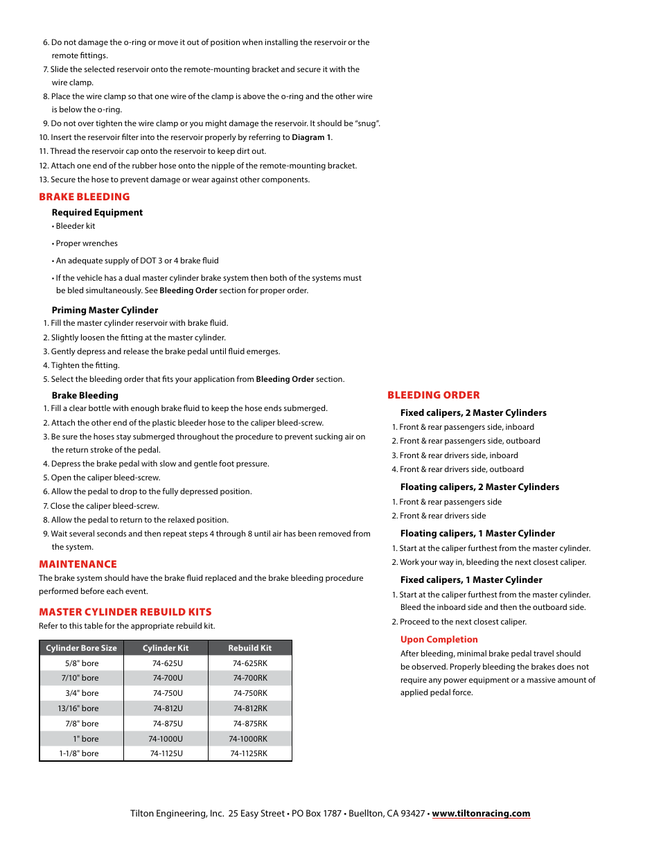 Tilton 74-Series Kit (98-1230) User Manual | Page 2 / 2