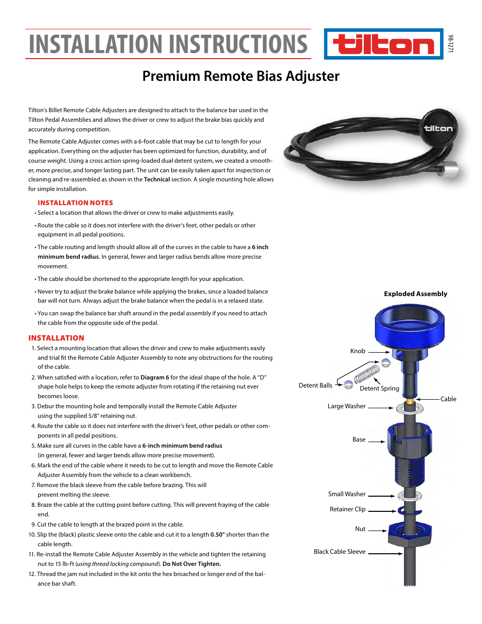 Tilton Premium Bias Adjuster (98-1271) User Manual | 2 pages