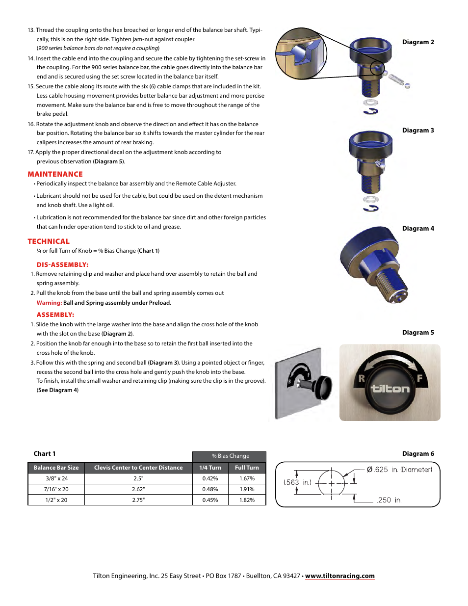 Tilton Premium Bias Adjuster (98-1271) User Manual | Page 2 / 2