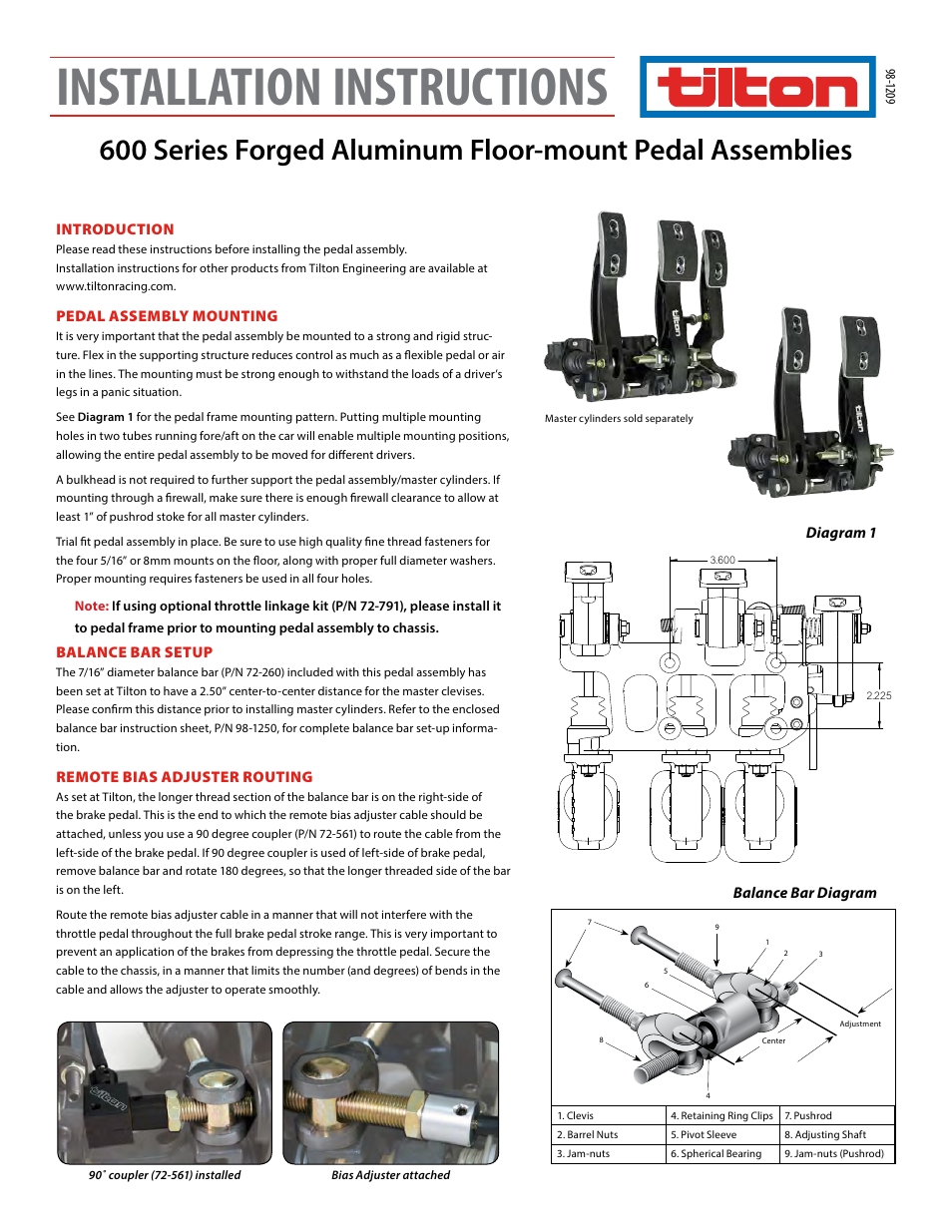 Tilton Floor Mount – Aluminum – 2 & 3 pedal (98-1209) User Manual | 2 pages