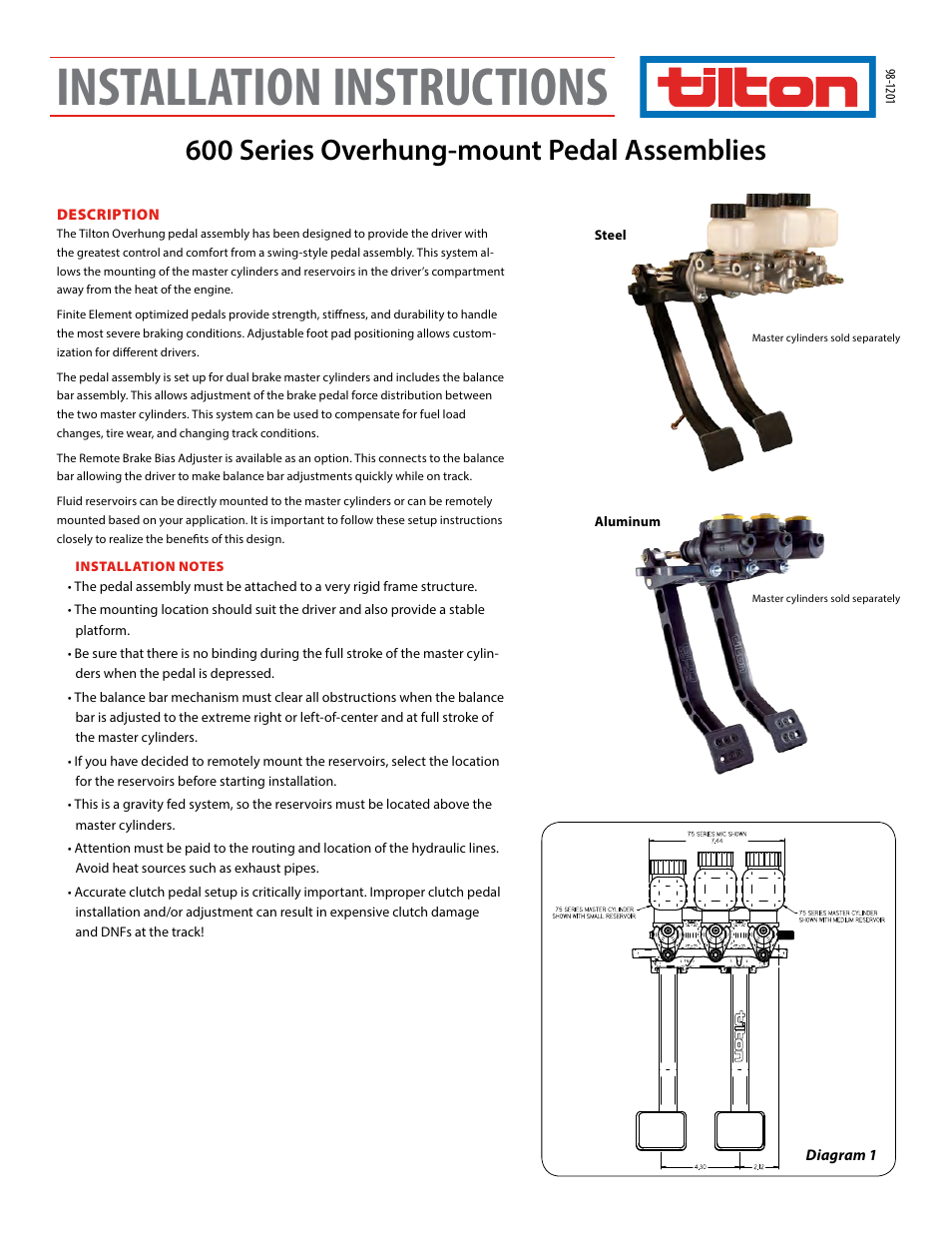 Tilton Overhung – Aluminum & Steel (98-1201) User Manual | 4 pages