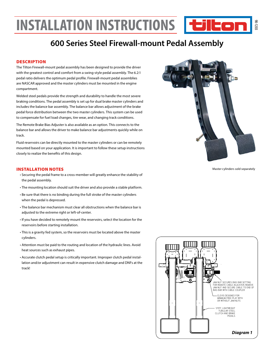 Tilton Firewall – Aluminum & Steel (98-1203) User Manual | 4 pages