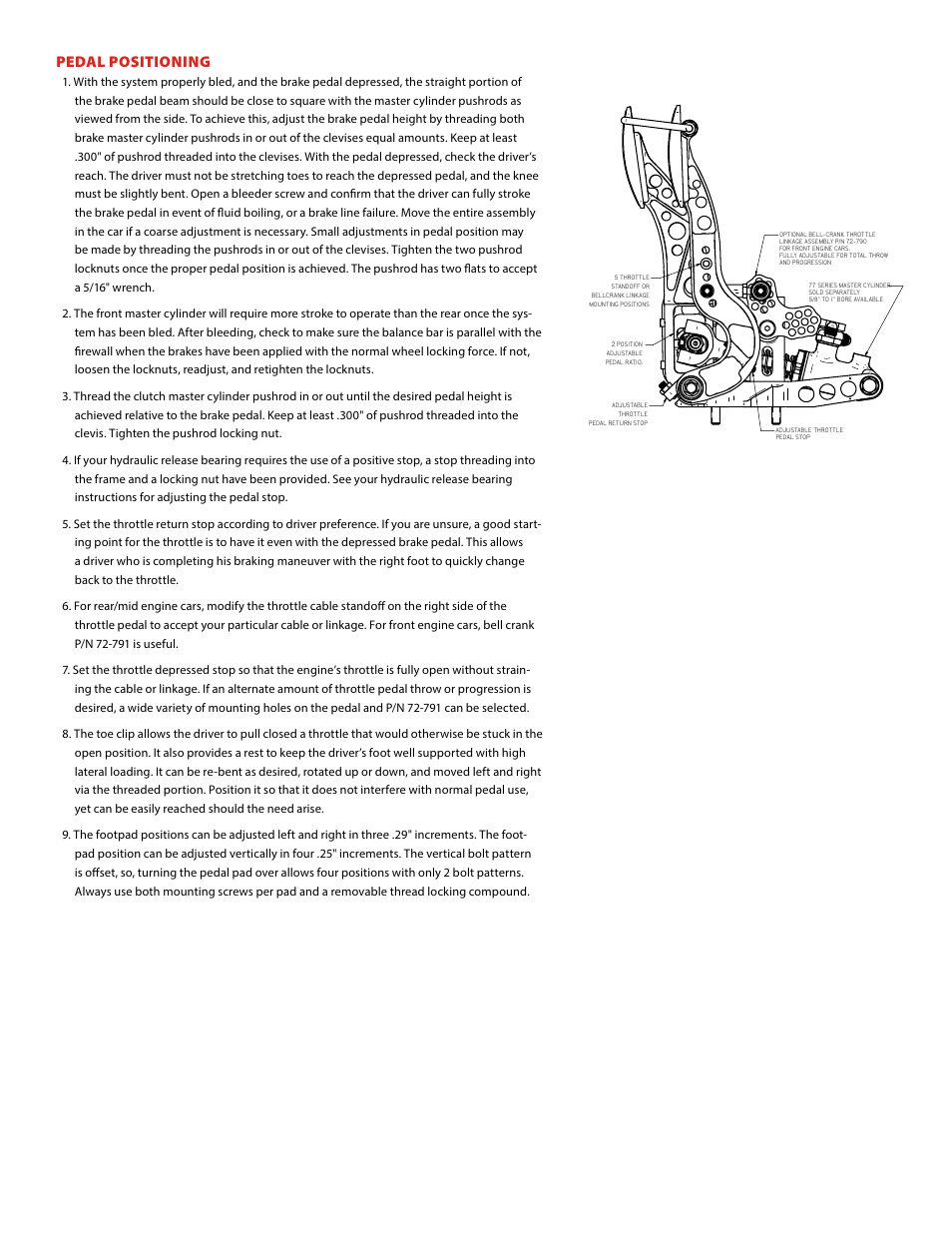 Pedal positioning | Tilton Floor-Mount (98-1207) User Manual | Page 2 / 4