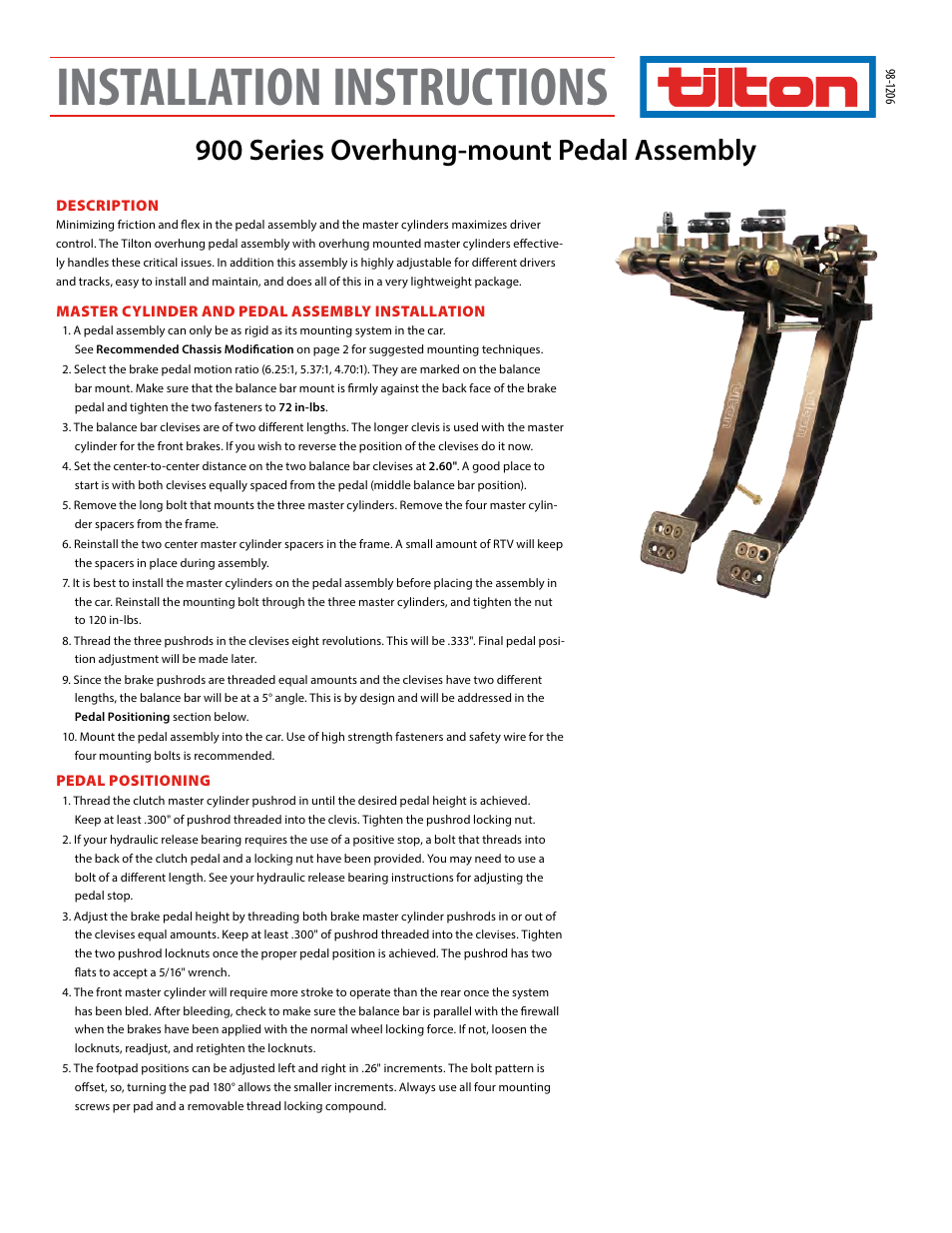 Tilton Overhung-Mount (98-1206) User Manual | 4 pages