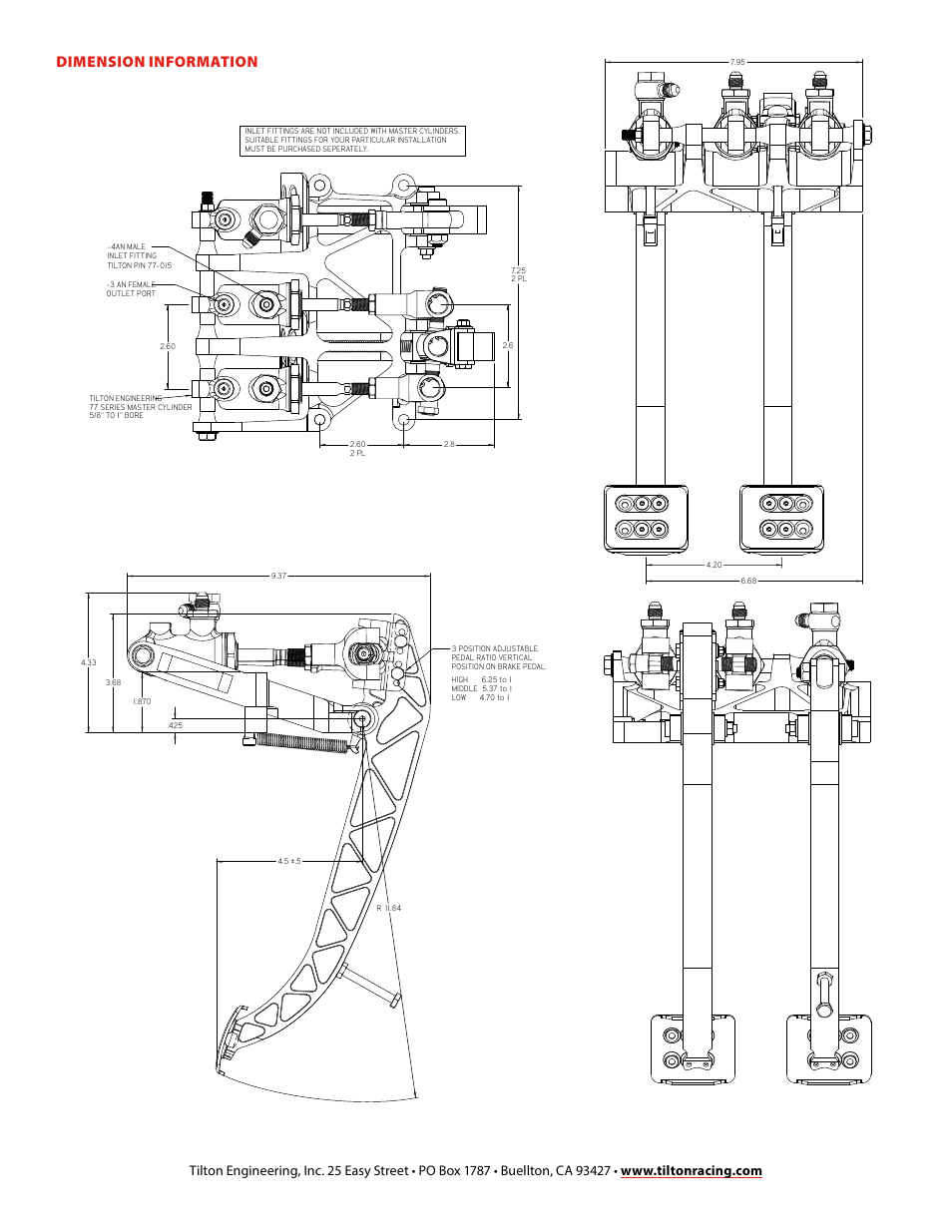 Dimension information | Tilton Overhung-Mount (98-1206) User Manual | Page 4 / 4