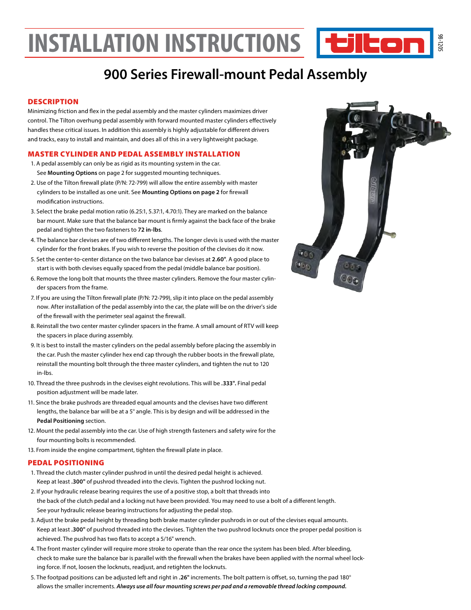 Tilton Firewall-Mount (98-1205) User Manual | 4 pages