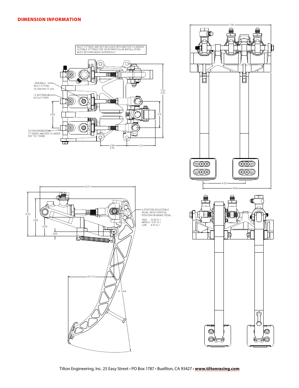 Dimension information | Tilton Firewall-Mount (98-1205) User Manual | Page 4 / 4