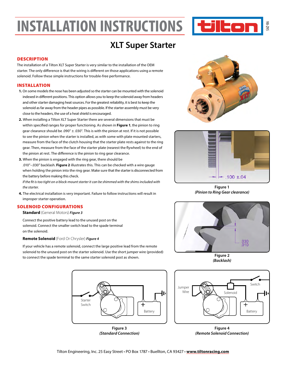 Tilton XLT-Series (98-295) User Manual | 1 page