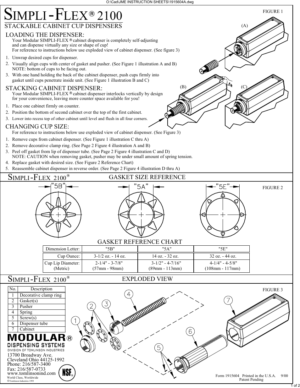 Tomlinson SF2100 Molded Cabinet User Manual | 2 pages