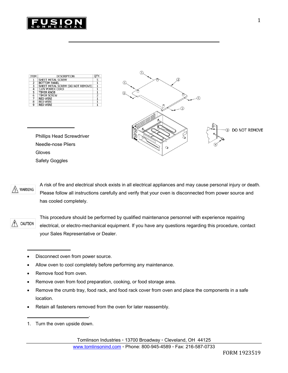Tomlinson 508 SERIES PIZZA OVEN Timer Replacement User Manual | 2 pages