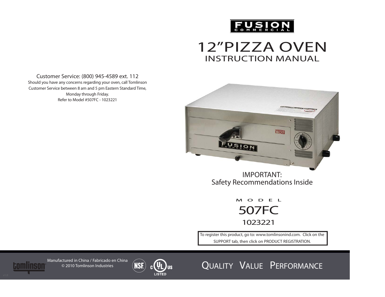 Tomlinson 507FC 12 PIZZA OVEN User Manual | 4 pages