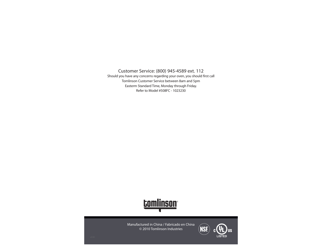 Tomlinson 508FC DELUXE 12 PIZZA & SNACK User Manual | Page 5 / 5