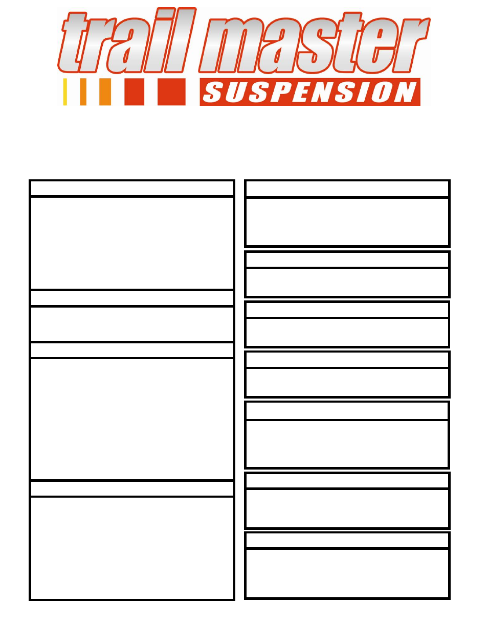 Trail Master 4.0 Inch Lift Kit with NCG Shocks (TM3440-20013) User Manual | 12 pages