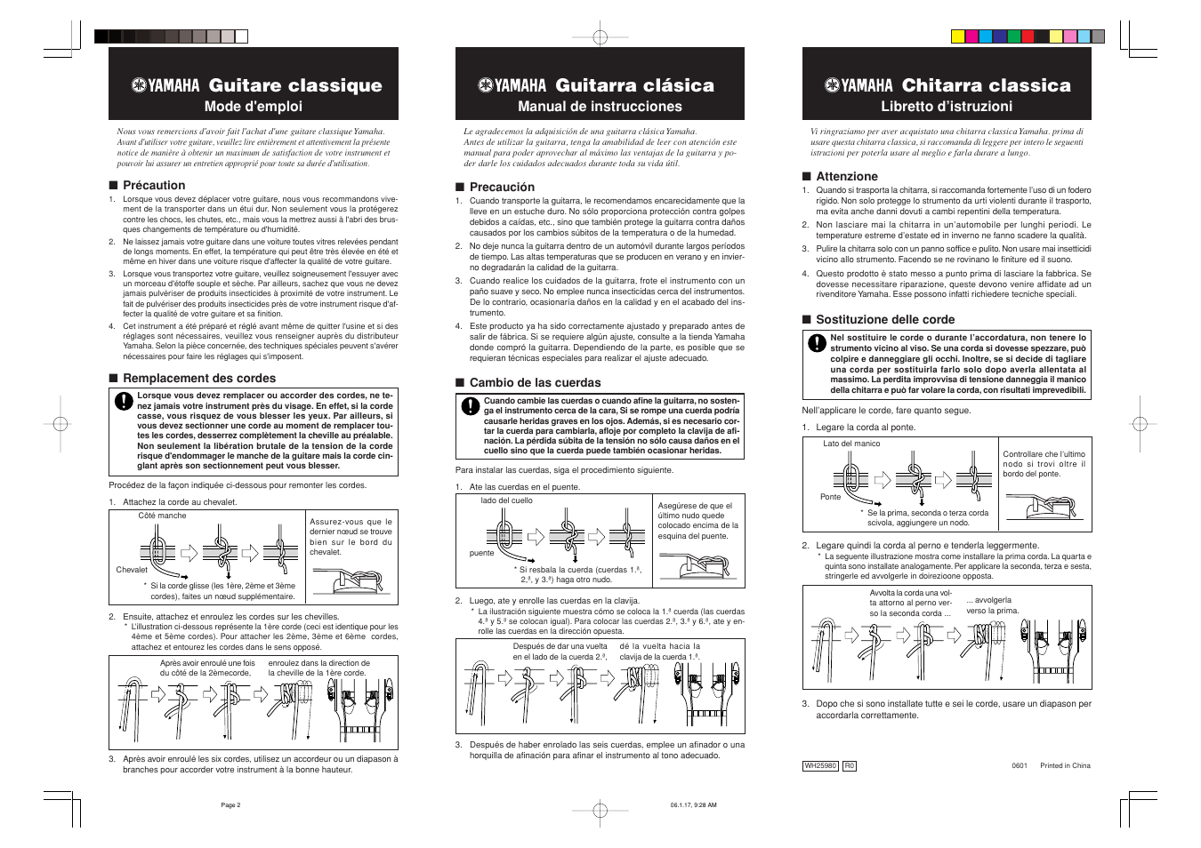 Guitarra clásica, Guitare classique, Chitarra classica | Manual de instrucciones, Mode d'emploi, Libretto d’istruzioni | Yamaha C40 User Manual | Page 2 / 2