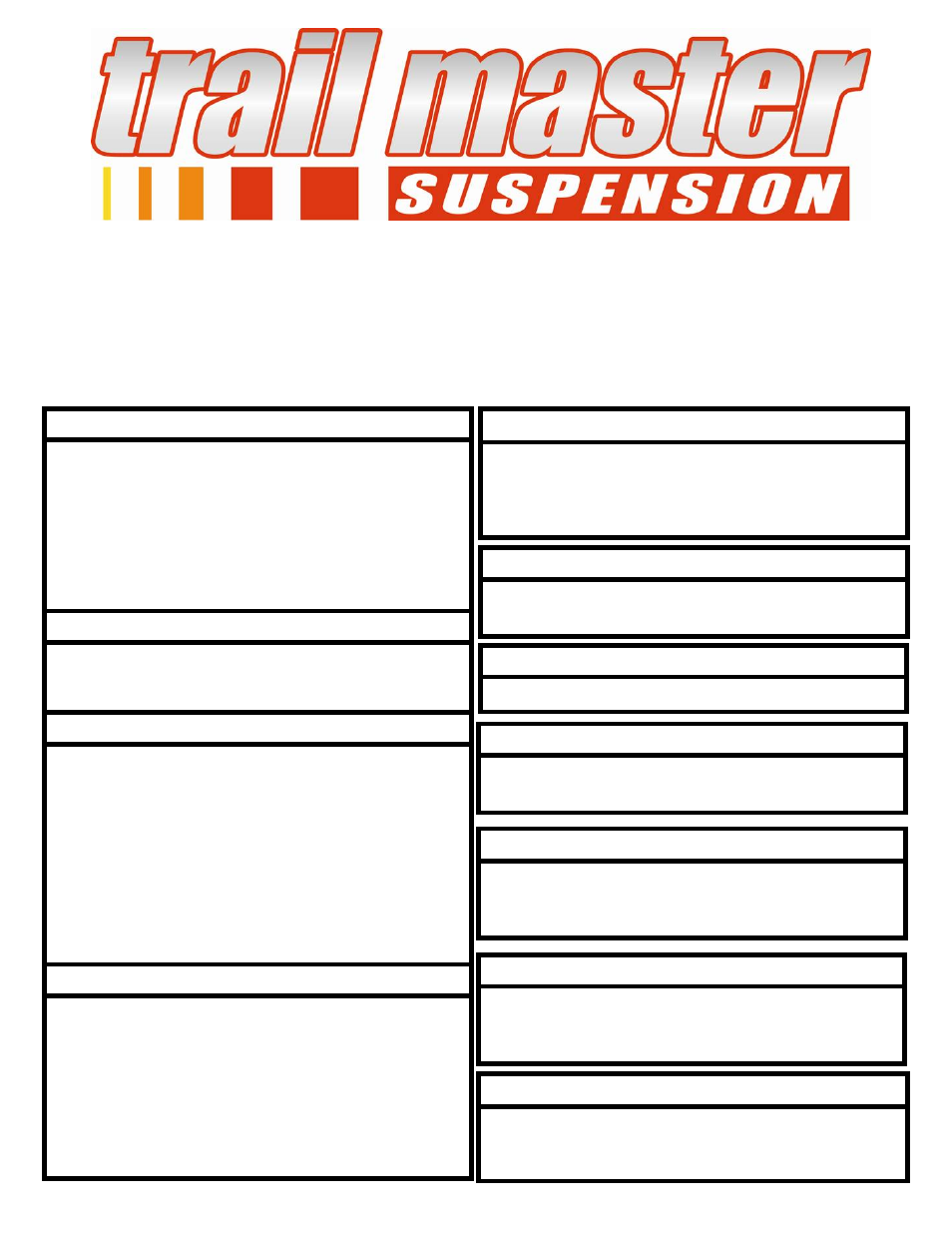 Trail Master 2.5 Inch Lift Kit with NGS Shocks (TM402 & TM402N) User Manual | 10 pages