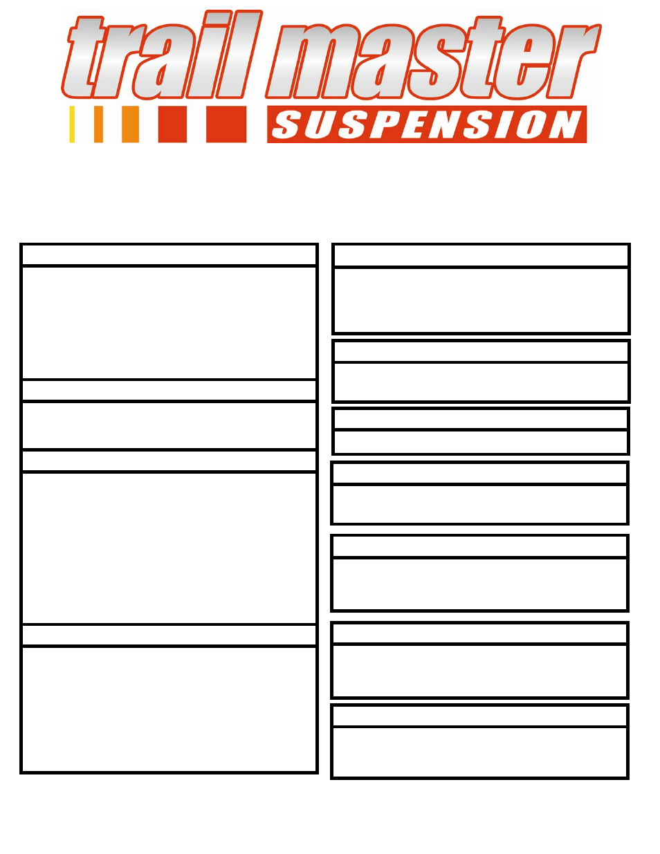 Trail Master 6.0 Inch Knuckle Suspension Lift Kit with Rear NGS Shocks (TM403N) User Manual | 22 pages