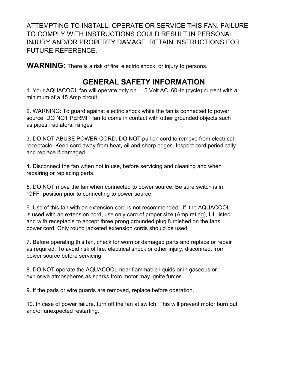 Warning, General safety information | Triangle Engineering of Arkansas AQ3613 User Manual | Page 2 / 7