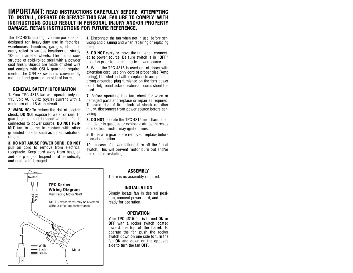 Important | Triangle Engineering of Arkansas TPC 4815 User Manual | Page 2 / 4