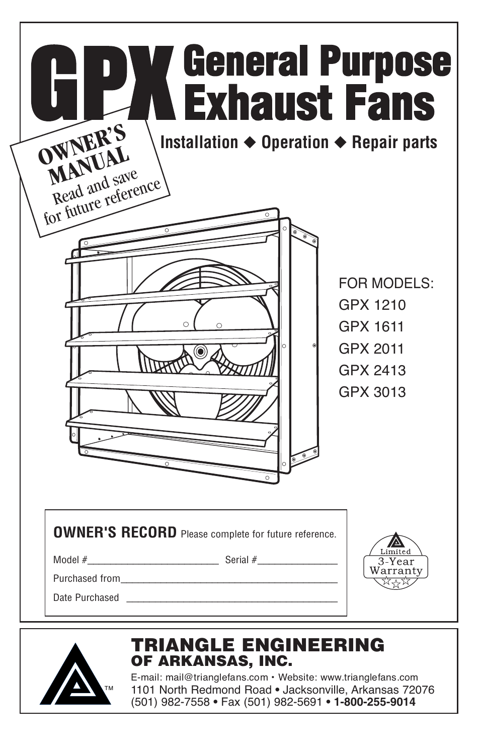 Triangle Engineering of Arkansas GPX 3013 User Manual | 4 pages