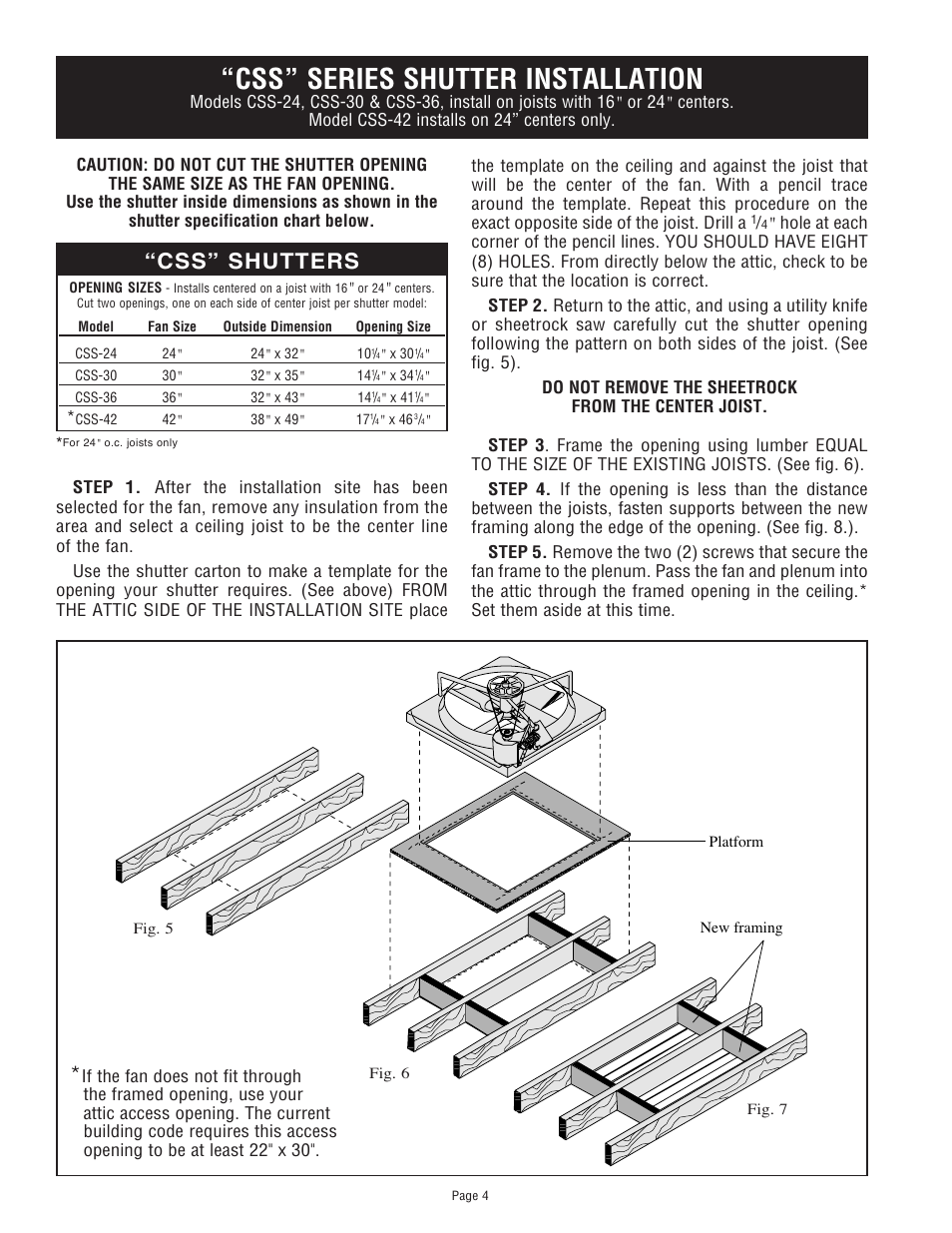 Css” series shutter installation, Css” shutters | Triangle Engineering of Arkansas COMFORT COOLER User Manual | Page 4 / 8