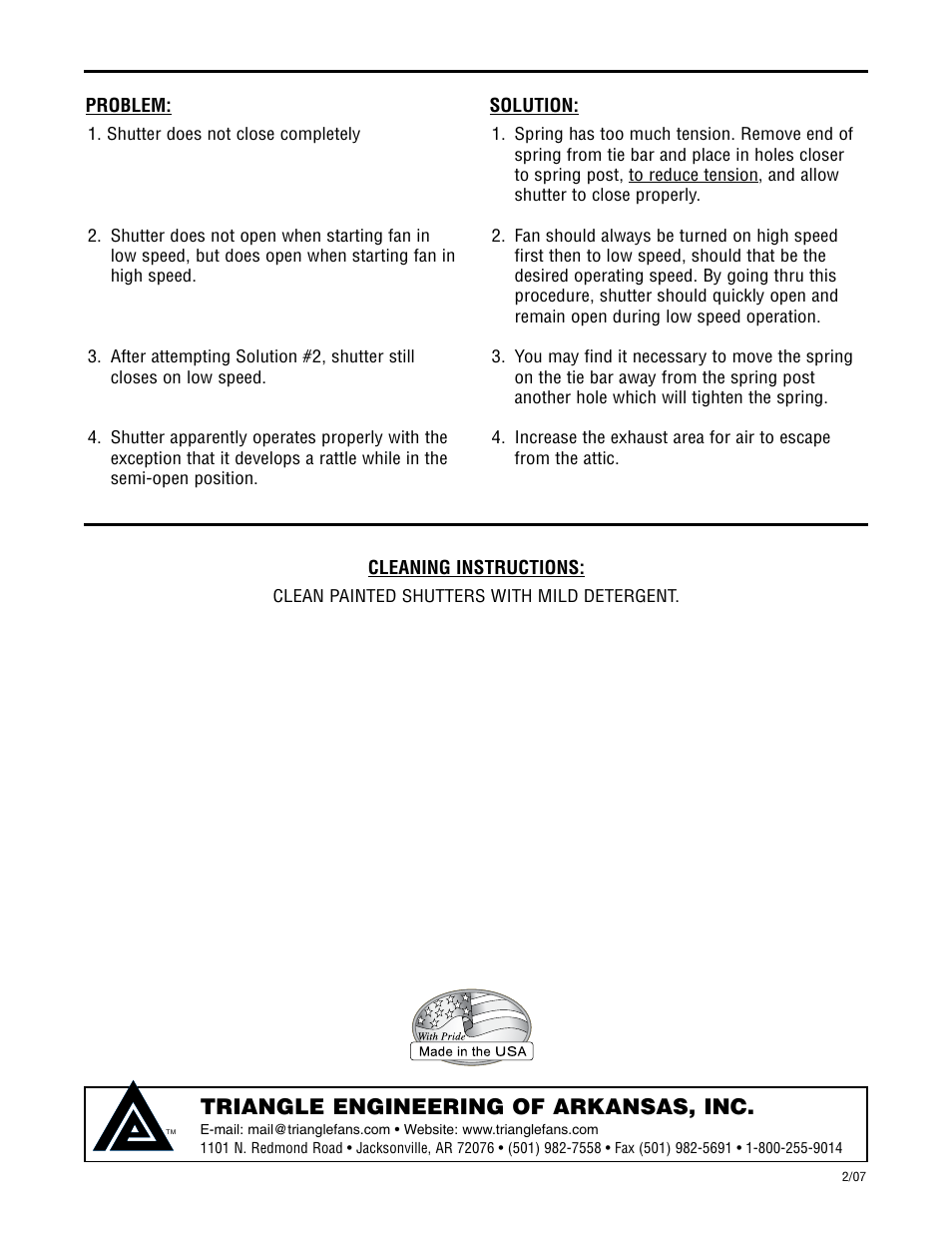Triangle engineering of arkansas, inc | Triangle Engineering of Arkansas Automatic Ceiling Shutter Information User Manual | Page 2 / 2