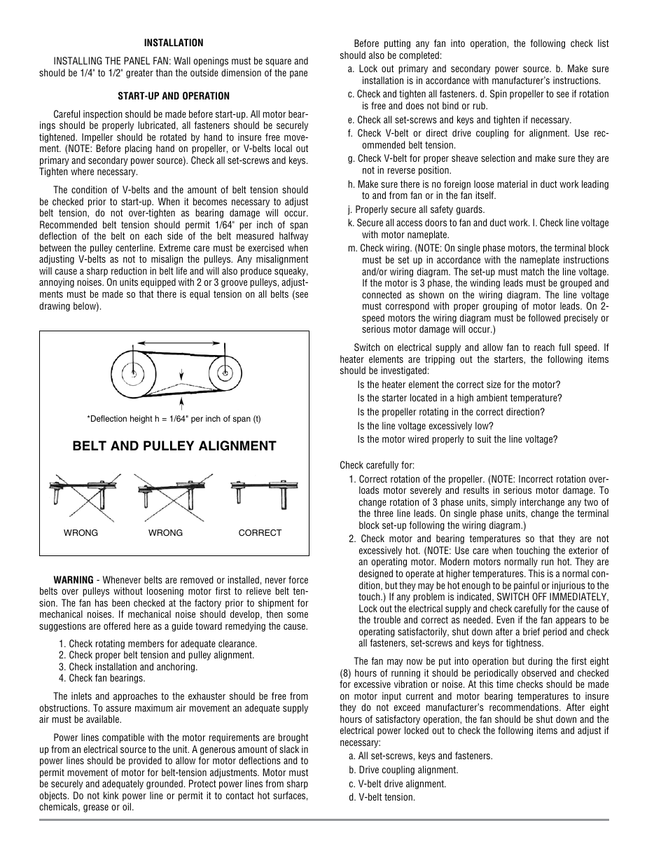 Belt and pulley alignment | Triangle Engineering of Arkansas FHI SERIES PANEL FANS User Manual | Page 2 / 4