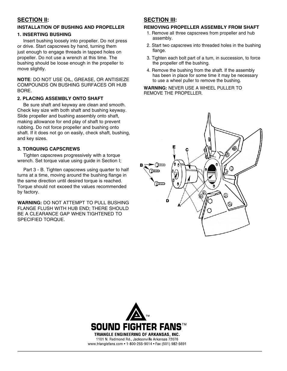 Triangle Engineering of Arkansas FHI SERIES PANEL FANS Propeller Installation User Manual | Page 2 / 2