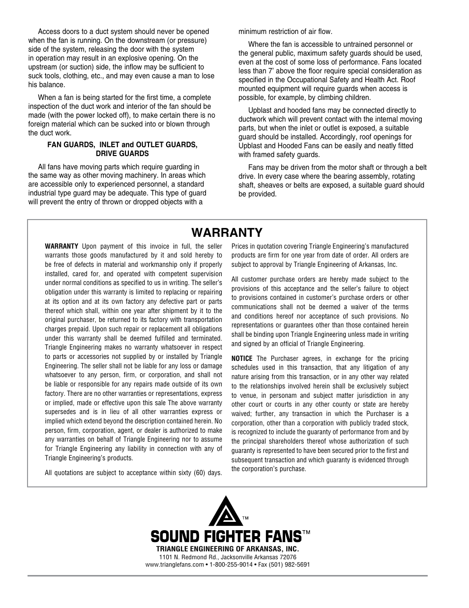 Warranty | Triangle Engineering of Arkansas JD User Manual | Page 4 / 4