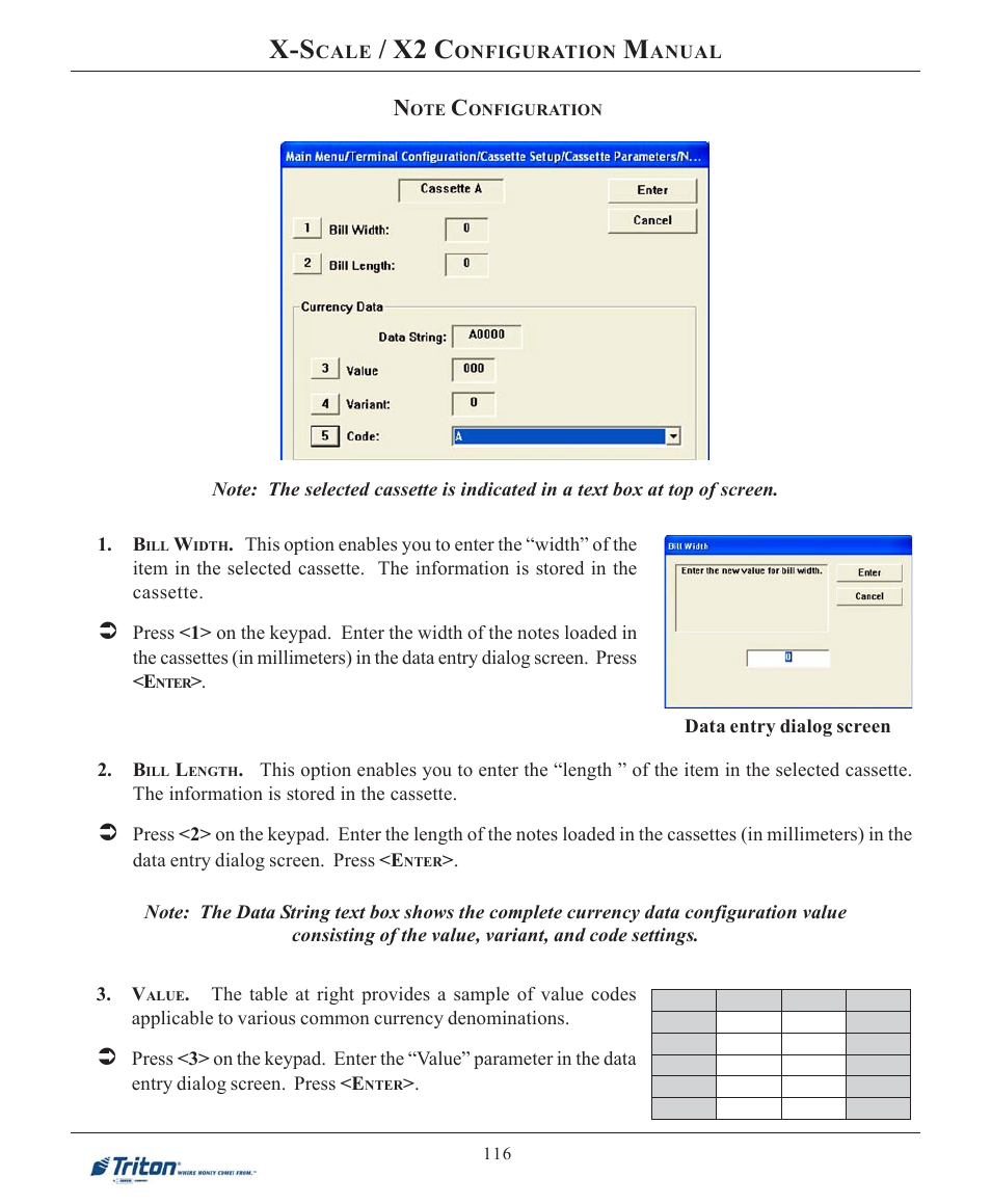 X2 c, Cale, Onfiguration | Anual, Data entry dialog screen 3. v | Triton X-SCALE/X2 Configuration Manual User Manual | Page 126 / 419