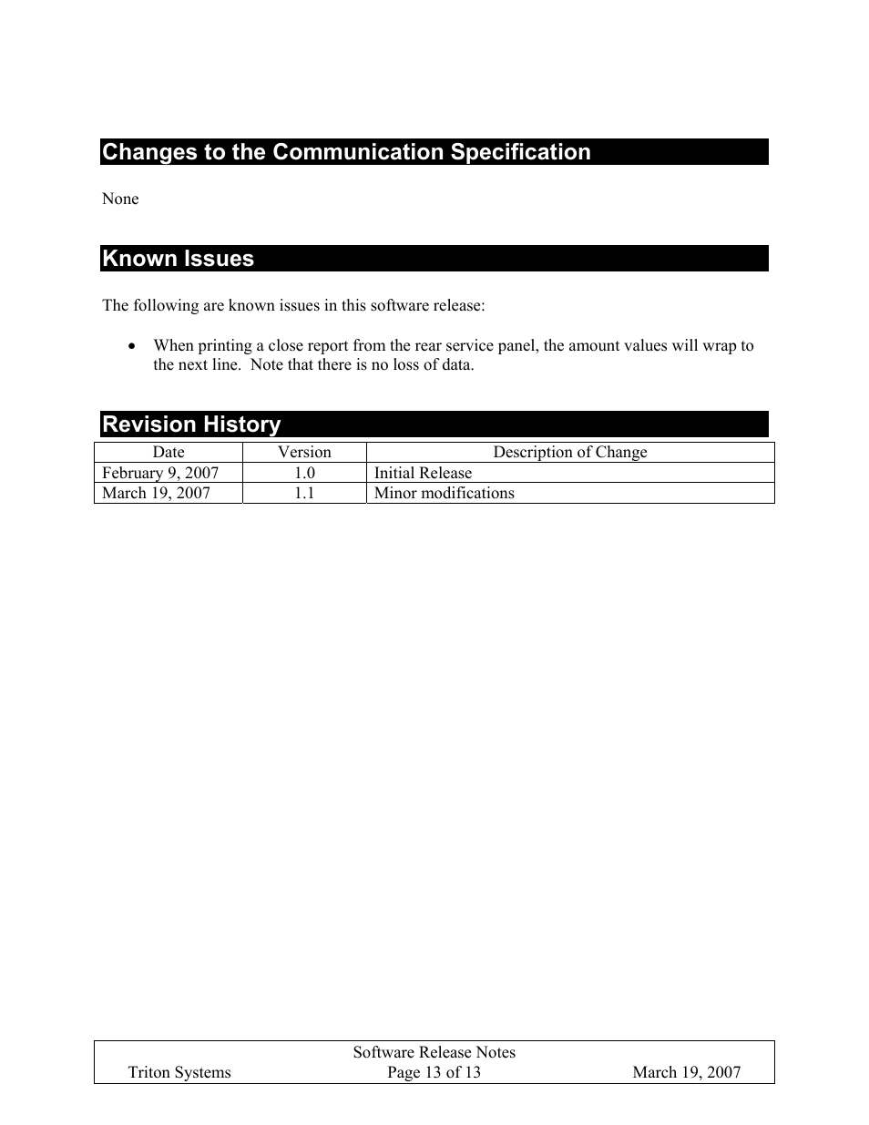 Changes to the communication specification, Known issues, Revision history | Triton X-SCALE/X2 Configuration Manual User Manual | Page 233 / 419