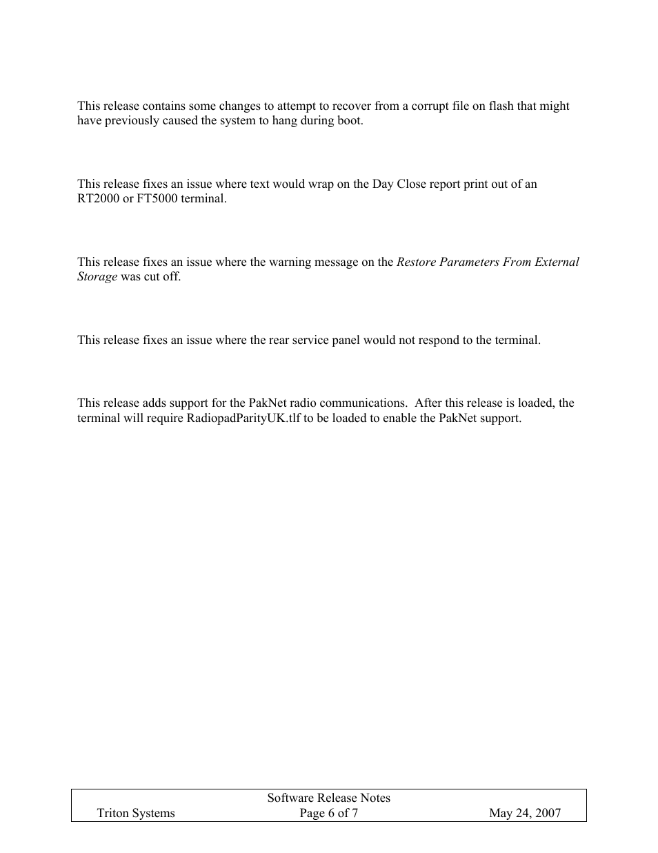 Corrupt file recovery, Rear service panel day close changes, Rear service panel communication changes | Paknet support, Orrupt file recovery, Ear service panel, Lose changes, Estore, Arameters from, Xternal | Triton X-SCALE/X2 Configuration Manual User Manual | Page 239 / 419