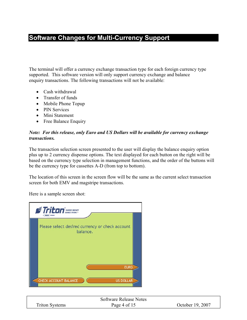 Software changes for multi-currency support, Support currency exchange and balance enquiry only, Upport | Urrency, Xchange and, Alance, Nquiry | Triton X-SCALE/X2 Configuration Manual User Manual | Page 244 / 419